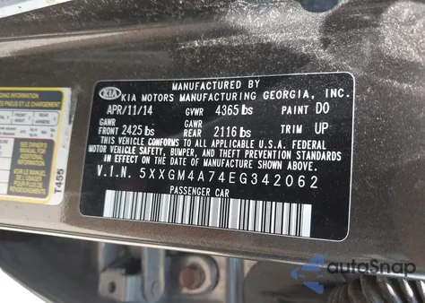 2014 Kia Optima Lx from USA, damaged, VIN 5XXGM4A74EG342062